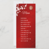 TWEETALIG Roze Rood Chinees Bruiloft Menu Kaart (Achterkant)