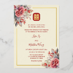 TWEETALIG   Rozen Gold Chinees bruiloft Folie Uitnodiging