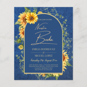 Tweetalig Ruw Blauw Geel Zonnebloemen Bruiloft Flyer