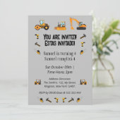 Tweetalig verjaardagsfeestje bouwthema kaart (Staand voorkant)