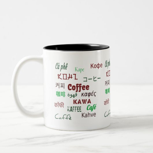 Tweetalig, zeg koffie in alle talen, leraar tweekleurige koffiemok (Links)