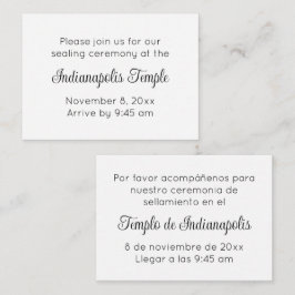 Tweetalig zwart schrift tempel verzegeling uitnodi informatiekaartje