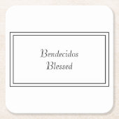Tweetalig Zwart & Wit Spaans Bendecido Gezegend Kartonnen Onderzetters (Voorkant)
