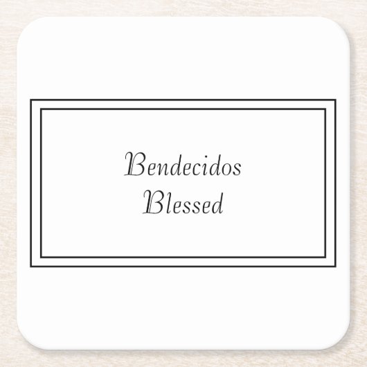 Tweetalig Zwart & Wit Spaans Bendecido Gezegend Kartonnen Onderzetters (Voorkant)