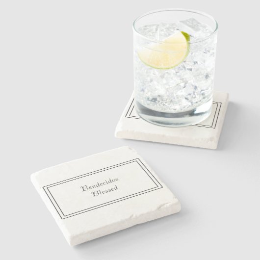 Tweetalig Zwart & Wit Spaans Bendecido Gezegend Stenen Onderzetter (Zijkant)