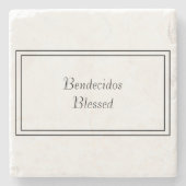 Tweetalig Zwart & Wit Spaans Bendecido Gezegend Stenen Onderzetter (Voorkant)