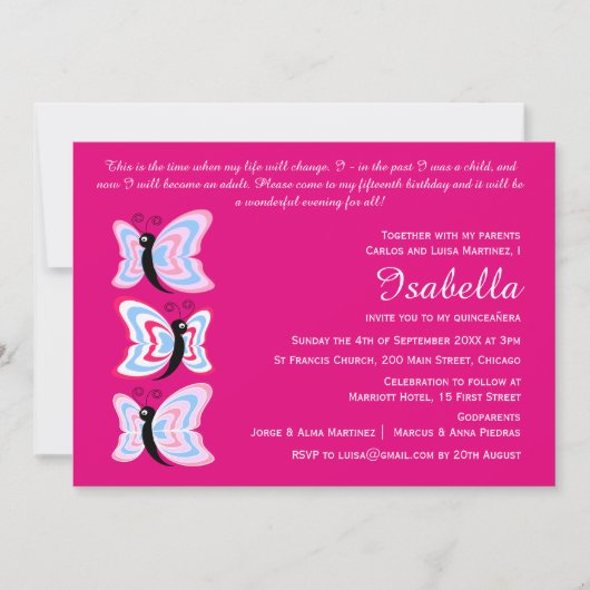 Tweetalige 2-zijdige Quinceañera Butterfly Verjaar Kaart (Voorkant)