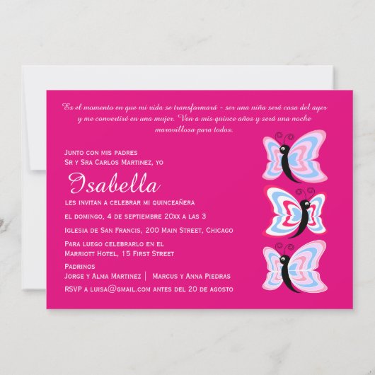 Tweetalige 2-zijdige Quinceañera Butterfly Verjaar Kaart (Achterkant)