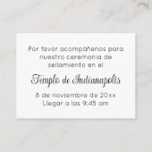 Tweetalige Black Script Tempel Zegeling Uitnodigin Informatiekaartje (Achterkant)