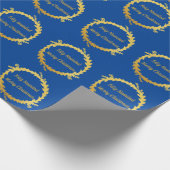 Tweetalige Blauw Gouden Feliz Navidad Kerstmis Cadeaupapier (Hoek)