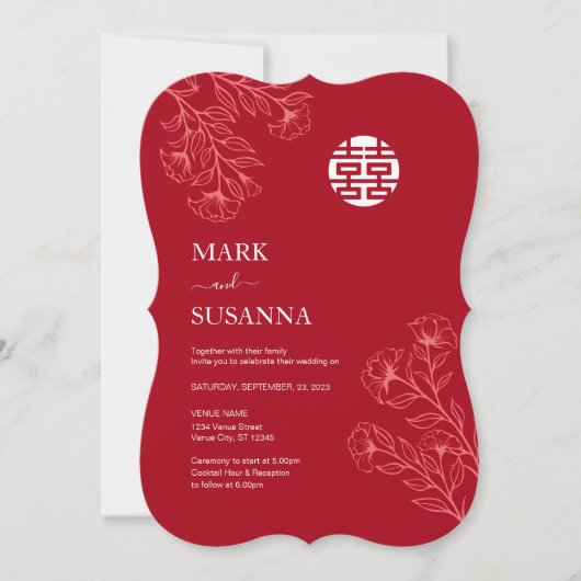 Tweetalige bloementraditionele Chinese bruiloft Kaart (Voorkant)