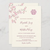 TWEETALIGE Blush Kersenbloesem Chinese bruiloft Kaart (Voorkant / Achterkant)