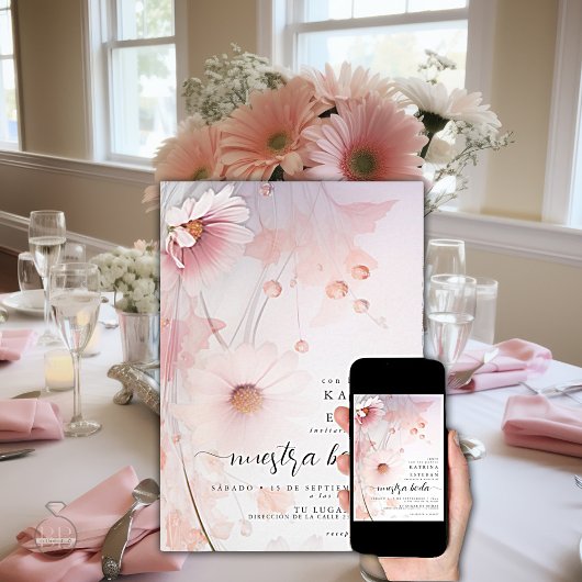 Tweetalige Blush Roze Daisy / rubor rosa margarita Kaart