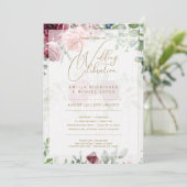 Tweetalige Bourgondië Bloem Goud Trouw Boda Rozen Kaart (Staand voorkant)