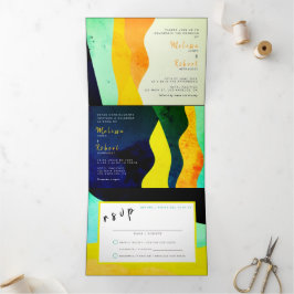 Tweetalige bruiloft - Juweel Alles in één Uitnodig Drieluik Uitnodiging