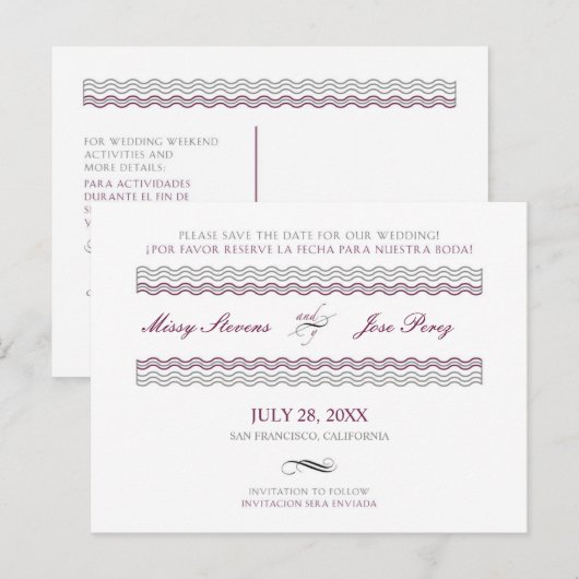 Tweetalige bruiloft Save the Date Briefkaart (Voorkant / Achterkant)