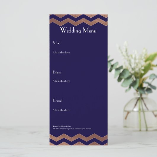 Tweetalige Chic Roos Gold Wedding Menu (Staand voorkant)