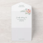 Tweetalige Chinese Engels roze bloem All In One Uitnodiging (Buitenkant)