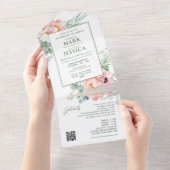 Tweetalige Chinese Engels roze bloem All In One Uitnodiging (Afscheurbaar)