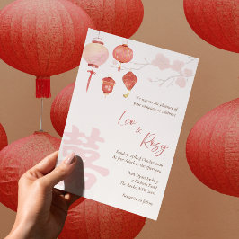Tweetalige Chinese Trouw Uitnodiging Roze Lantaarn
