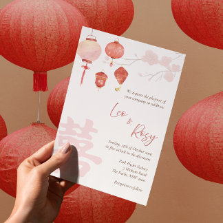 Tweetalige Chinese Trouw Uitnodiging Roze Lantaarn