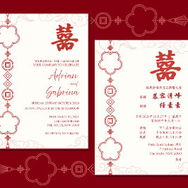 Tweetalige Chinese trouwuitnodiging rode hanger Kaart