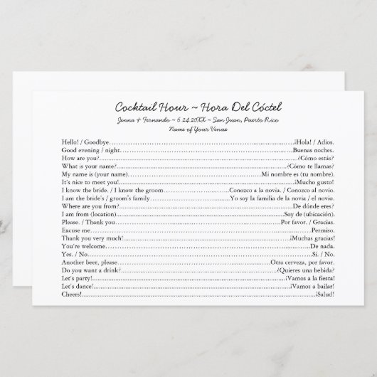 Tweetalige Cocktail Hour Conversation Starter (Voorkant / Achterkant)