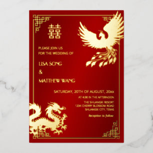 TWEETALIGE Draak En Phoenix    Chinese Huwelijk Folie Uitnodiging