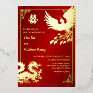 TWEETALIGE Draak En Phoenix Chinese Trouw Folie Uitnodiging