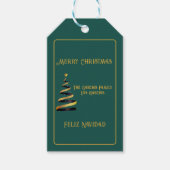 Tweetalige Feliz Navidad Christmas Green Golden Cadeaulabel (Voorkant)