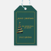 Tweetalige Feliz Navidad Christmas Green Golden Cadeaulabel (Achterkant)