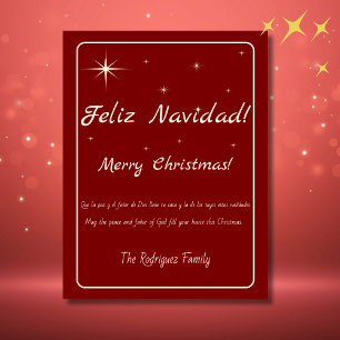 Tweetalige Feliz Navidad Gold & Red Merry Christma Feestdagenkaart