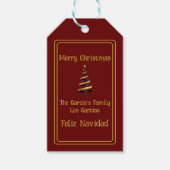Tweetalige Feliz Navidad Kerst Rood en Gouden Cadeaulabel (Voorkant)