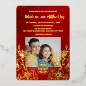 TWEETALIGE foto rood goud Chinese bruiloft Folie Uitnodiging (Voorkant)