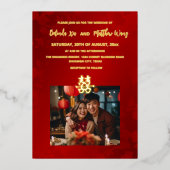 TWEETALIGE foto rood goud Chinese bruiloft Folie Uitnodiging (Voorkant)