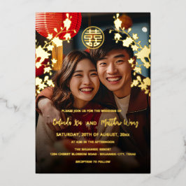 TWEETALIGE foto rood goud Chinese bruiloft Folie Uitnodiging