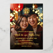 TWEETALIGE foto rood goud Chinese bruiloft Folie Uitnodiging (Voorkant)
