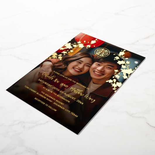 TWEETALIGE foto rood goud Chinese bruiloft Folie Uitnodiging (Gedraaid)