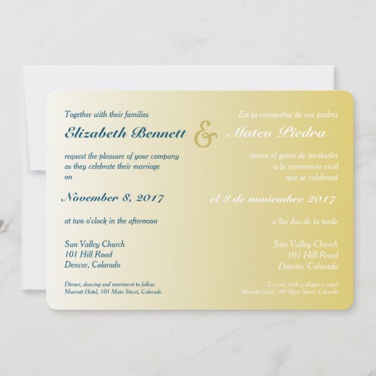 Tweetalige Gold Ombre bruiloft uitnodiging (Voorkant)