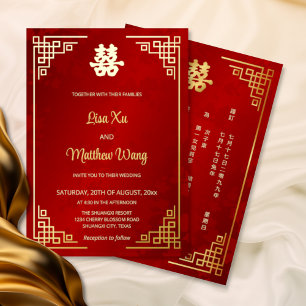 TWEETALIGE Gouden Frame Rode Chinese Trouw Folie Uitnodiging