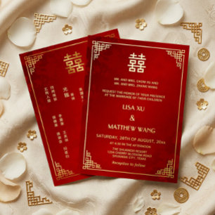 TWEETALIGE Gouden Lijst Geometrische Chinese Huwel Folie Uitnodiging