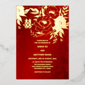 TWEETALIGE Gouden Rozen Chinees Bruiloft Folie Uitnodiging (Voorkant)