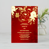 TWEETALIGE Gouden Rozen Chinees Bruiloft Folie Uitnodiging (Staand Voorkant)