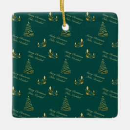 Tweetalige groene en gouden boom keramisch ornament