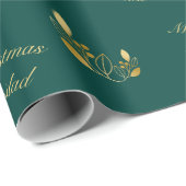 Tweetalige groene en gouden kerst cadeaupapier (Rol Hoek)