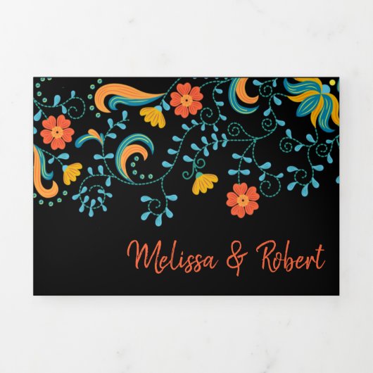 Tweetalige huwelijksuitnodiging - Fiesta All in On Drieluik Uitnodiging (Cover)