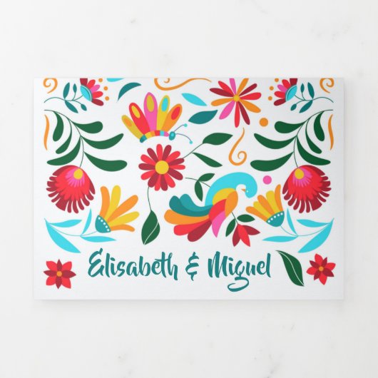 Tweetalige huwelijksuitnodiging - Flora All in One Drieluik Uitnodiging (Cover)