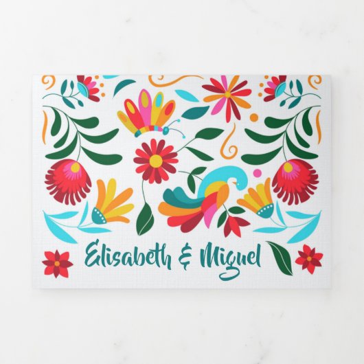 Tweetalige huwelijksuitnodiging - Flora All in One Drieluik Uitnodiging (Cover)