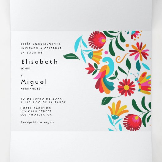 Tweetalige huwelijksuitnodiging - Flora All in One Drieluik Uitnodiging (Binnenkant midden)