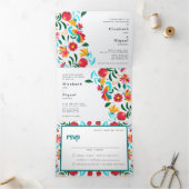 Tweetalige huwelijksuitnodiging - Flora All in One Drieluik Uitnodiging (Binnen)